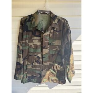 Vintage US Army Combat Woodland Camo Jacket Hot Weather Coat BDU Medium Long